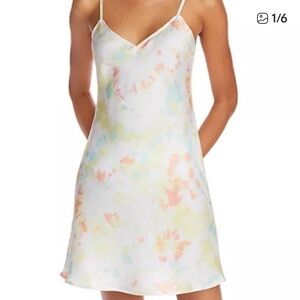 NWT French Connection Slip Dress Satin Sade Mini Tie Dye Multi Pastel Slip Dress